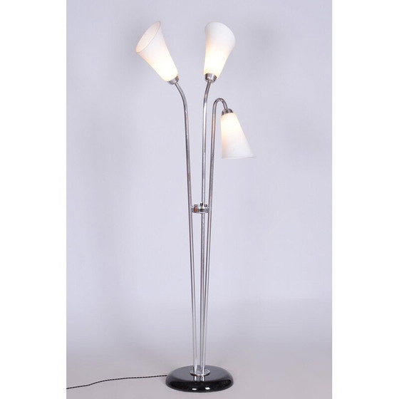 Image 1 of Vintage floor lamp in chromed steel and lacquered wood, Czechoslovakia 1930