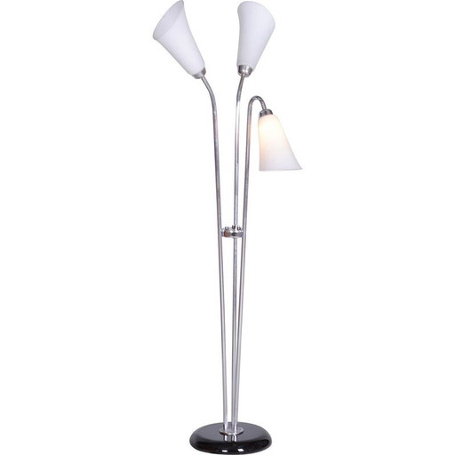 Vintage floor lamp in chromed steel and lacquered wood, Czechoslovakia 1930