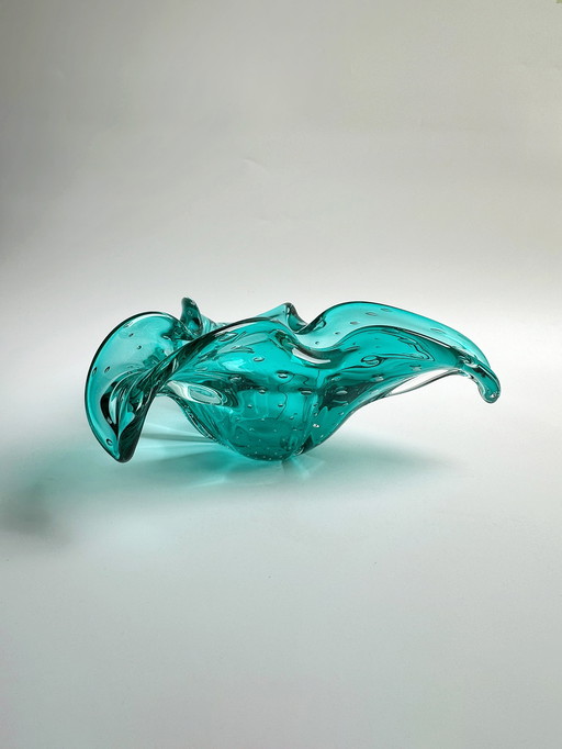Vintage Large Fruit Bowl Murano Bullicante Mint Green Bubble 60s 70s