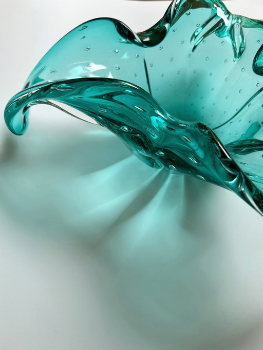 Vintage Large Fruit Bowl Murano Bullicante Mint Green Bubble 60s 70s