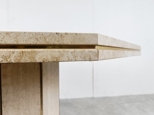 Travertine And Brass Dining Table, 1970S 