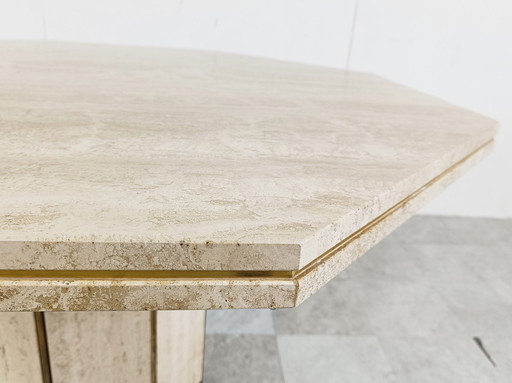 Travertine And Brass Dining Table, 1970S 