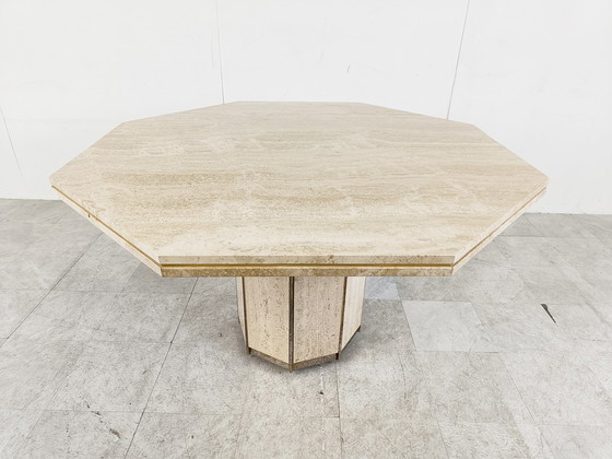 Image 1 of Travertine And Brass Dining Table, 1970S 