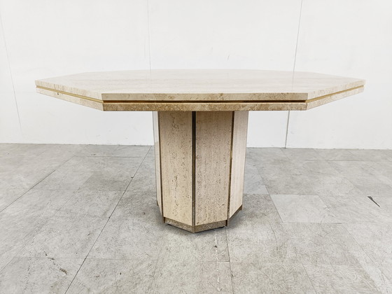 Image 1 of Travertine And Brass Dining Table, 1970S 