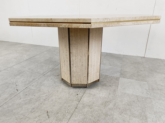 Image 1 of Travertine And Brass Dining Table, 1970S 