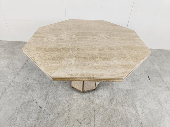 Image 1 of Travertine And Brass Dining Table, 1970S 