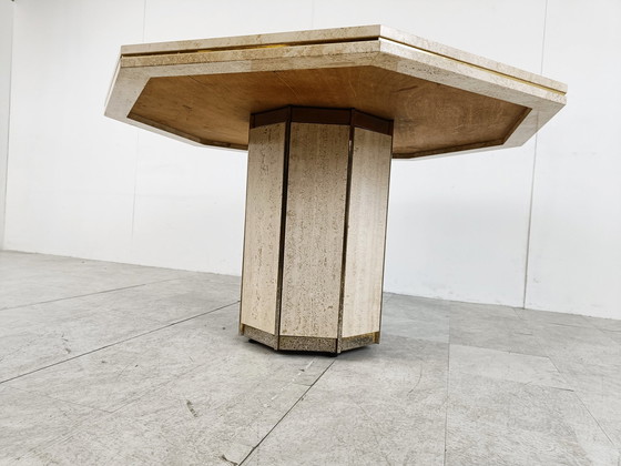 Image 1 of Travertine And Brass Dining Table, 1970S 