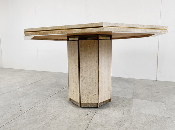 Image 1 of Travertine And Brass Dining Table, 1970S 