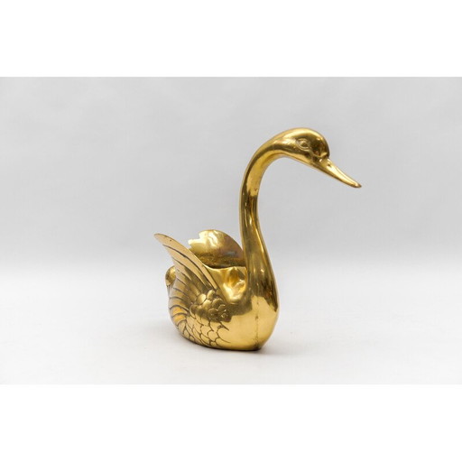Macetero vintage con forma de cisne de latón macizo, Italia, 1960