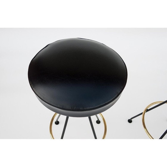 Image 1 of Pair of vintage metal and brass bar stools, 1950s
