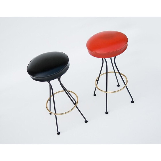 Image 1 of Pair of vintage metal and brass bar stools, 1950s