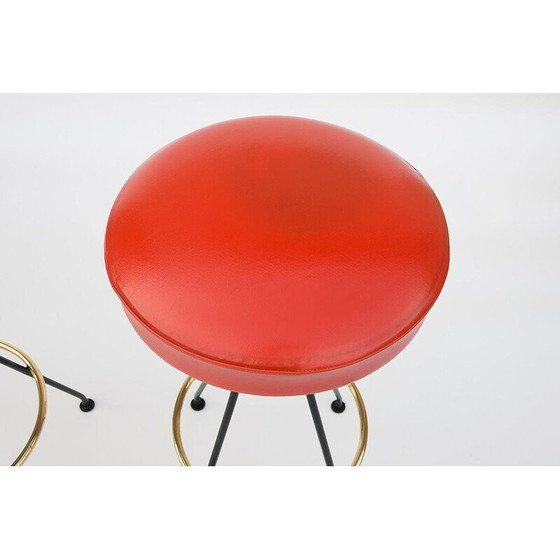 Image 1 of Pair of vintage metal and brass bar stools, 1950s