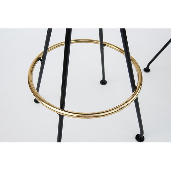 Image 1 of Pair of vintage metal and brass bar stools, 1950s