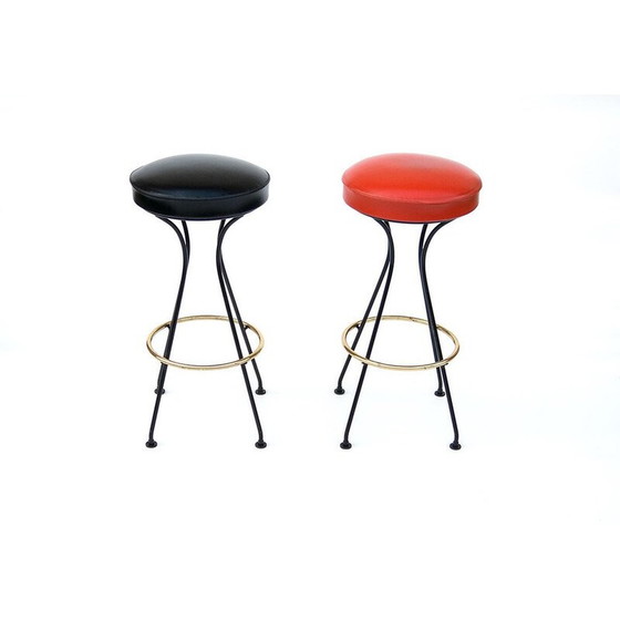 Image 1 of Pair of vintage metal and brass bar stools, 1950s