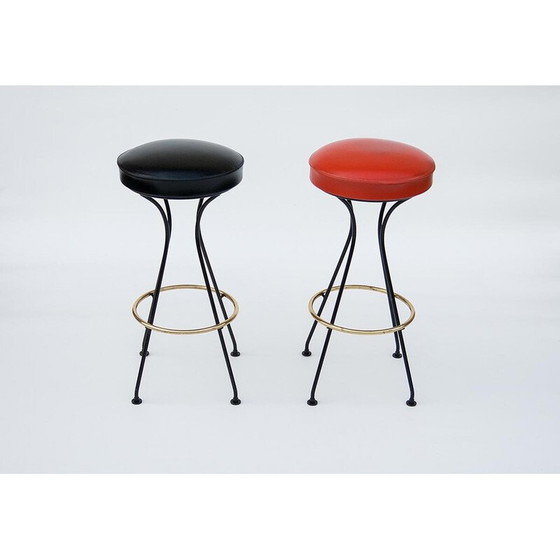 Image 1 of Pair of vintage metal and brass bar stools, 1950s