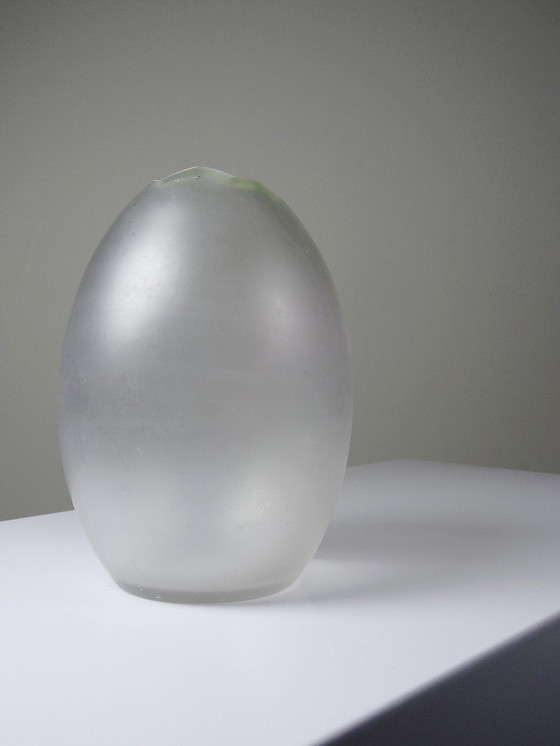 Image 1 of Small Egg Vase Late 19th Century Hand Enameled Frosted Glass Legras Shape