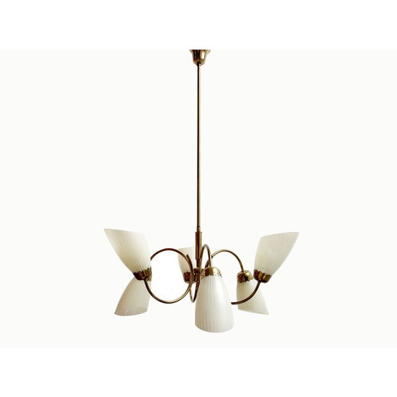 Image 1 of Lampadario vintage in ottone e vetro anni '50