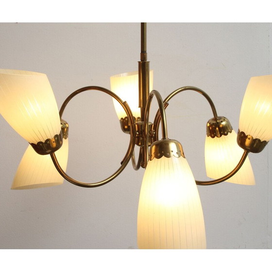 Image 1 of Lampadario vintage in ottone e vetro anni '50