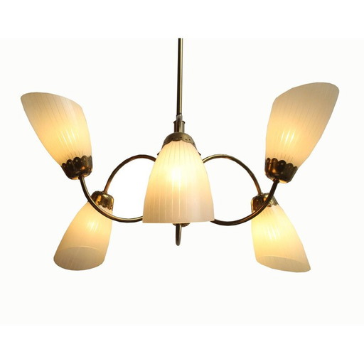 Vintage chandelier in brass and glass 1950s