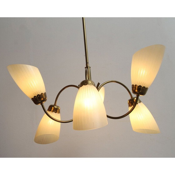 Image 1 of Lampadario vintage in ottone e vetro anni '50