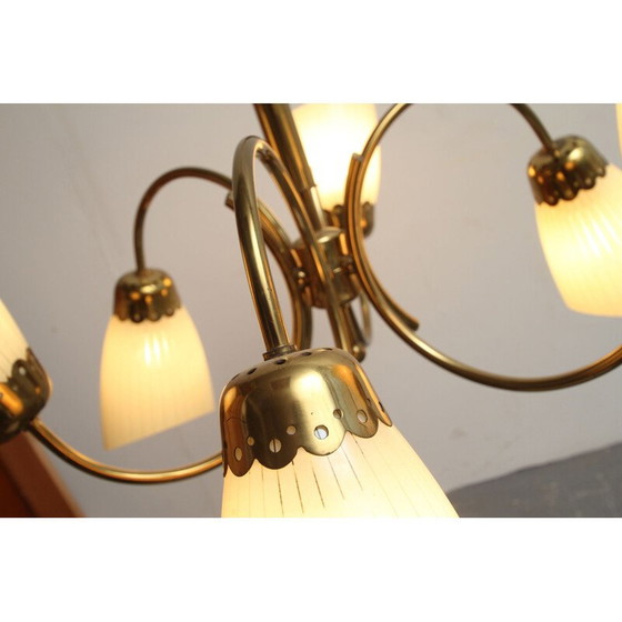 Image 1 of Lampadario vintage in ottone e vetro anni '50