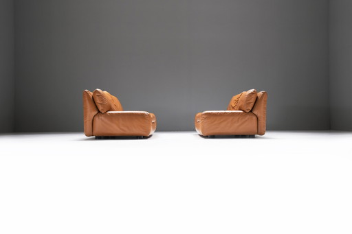 Set of vintage Bengodi sofas in cognac leather by Cini Boeri for Arflex Italy