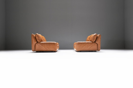 Image 1 of Set of vintage Bengodi sofas in cognac leather by Cini Boeri for Arflex Italy