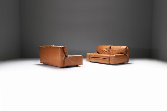 Image 1 of Set of vintage Bengodi sofas in cognac leather by Cini Boeri for Arflex Italy