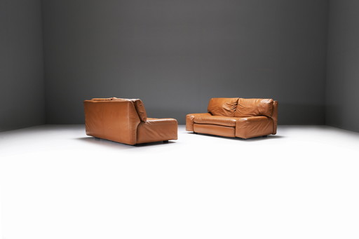 Set of vintage Bengodi sofas in cognac leather by Cini Boeri for Arflex Italy