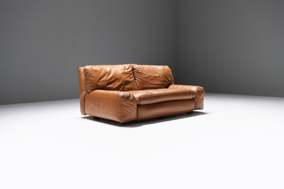 Image 1 of Set of vintage Bengodi sofas in cognac leather by Cini Boeri for Arflex Italy