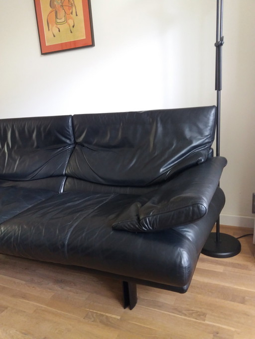 B&B Italia Alanda Black Leather 2.5 Seater Sofa