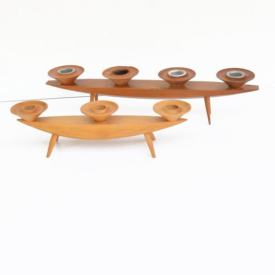 Image 1 of Vintage four-branch ash wood candle holders, Germany 1960-1970