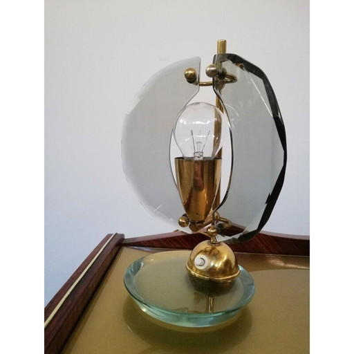 Pair of vintage brass and smoked glass lamps by Gino Paroldo, Italy 1950