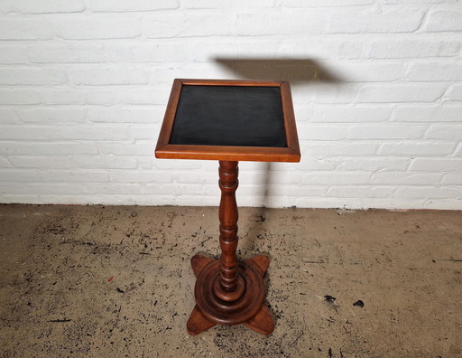 Turned Plant Stand With Leather Top, 1950s