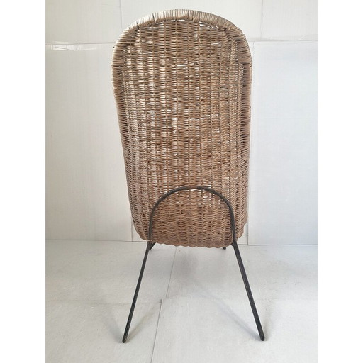 Vintage armchair in rattan and steel, 1950