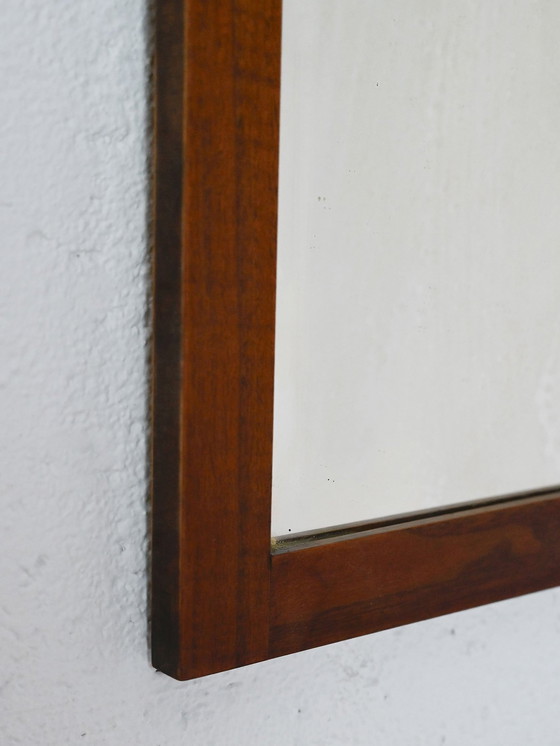 Image 1 of Vintage Scandinavian Walnut Rectangular Mirror With Rounded Corners