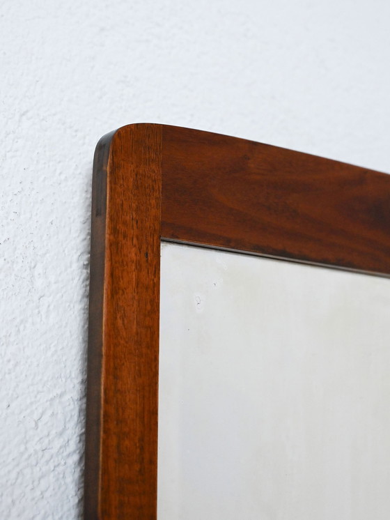 Image 1 of Vintage Scandinavian Walnut Rectangular Mirror With Rounded Corners