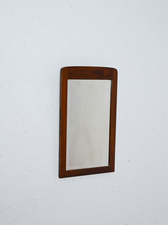 Image 1 of Vintage Scandinavian Walnut Rectangular Mirror With Rounded Corners