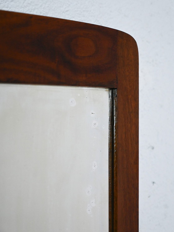 Image 1 of Vintage Scandinavian Walnut Rectangular Mirror With Rounded Corners