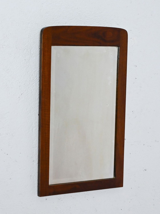 Image 1 of Vintage Scandinavian Walnut Rectangular Mirror With Rounded Corners