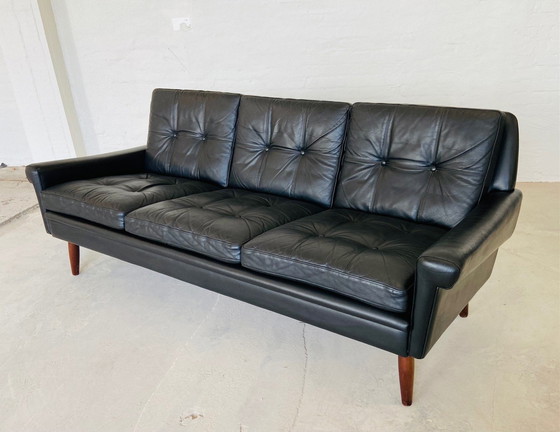 Image 1 of Vintage Danish Retro Svend Skipper 3 Person Sofa in Black Leather 1960s