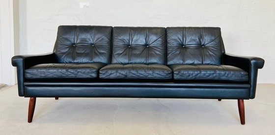 Image 1 of Vintage Danish Retro Svend Skipper 3 Person Sofa in Black Leather 1960s