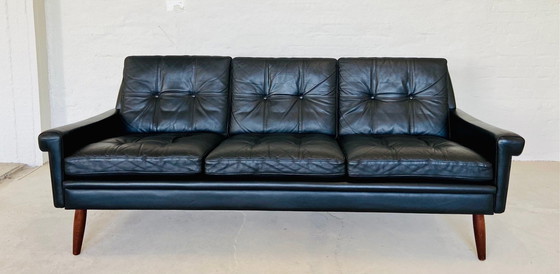 Image 1 of Vintage Danish Retro Svend Skipper 3 Person Sofa in Black Leather 1960s