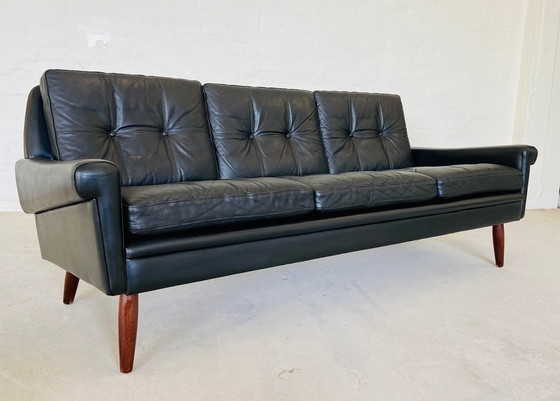 Image 1 of Vintage Danish Retro Svend Skipper 3 Person Sofa in Black Leather 1960s