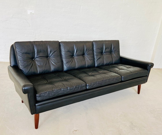 Image 1 of Vintage Danish Retro Svend Skipper 3 Person Sofa in Black Leather 1960s