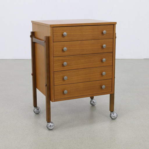 Vintage Drawer Cabinet/Nightstand on Wheels, 1960s