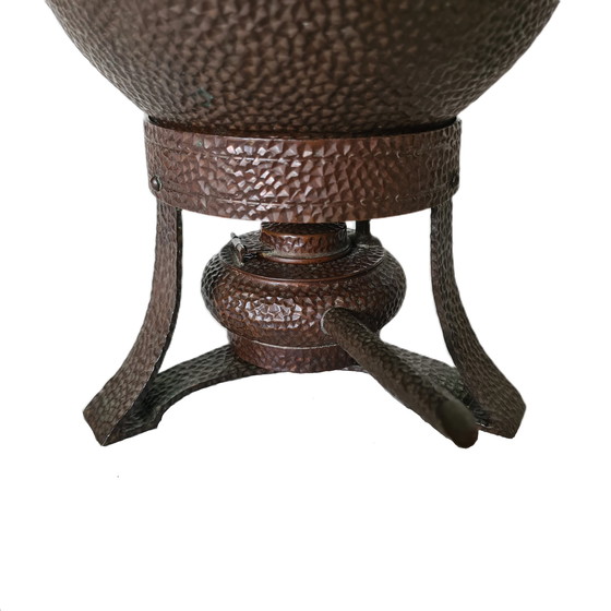 Image 1 of Copper designer tea kettle on chafing dish, early 20th century