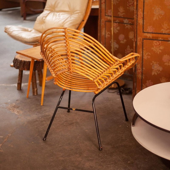Image 1 of Vintage rattan and metal armchair by H. Broekhuizen for Rohé Noordwolde, Netherlands 1960