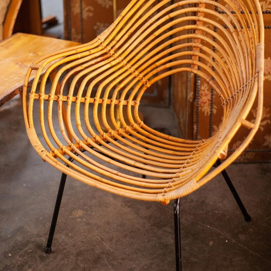 Image 1 of Vintage rattan and metal armchair by H. Broekhuizen for Rohé Noordwolde, Netherlands 1960