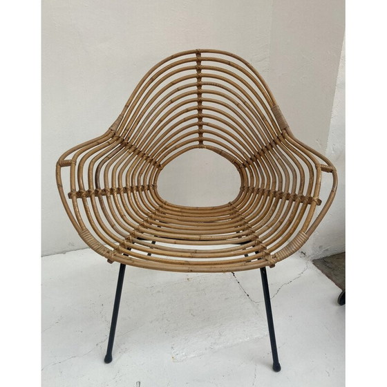 Image 1 of Vintage rattan and metal armchair by H. Broekhuizen for Rohé Noordwolde, Netherlands 1960